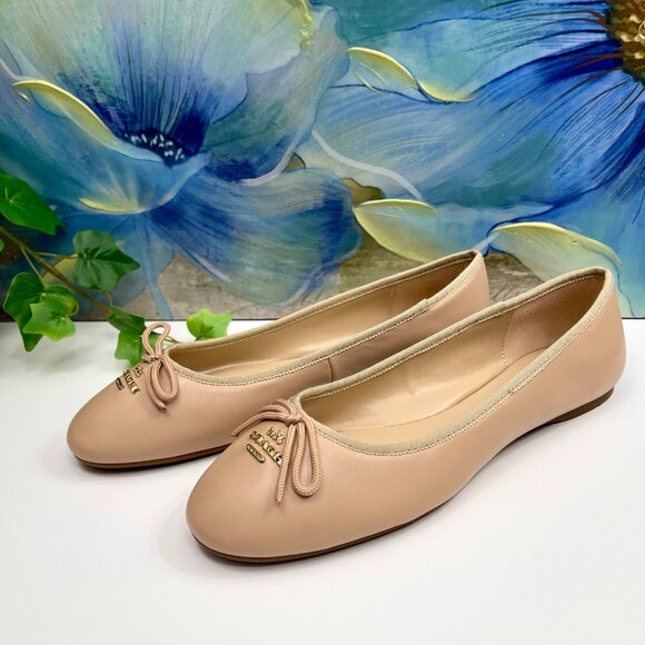 Coach Alina Logo Ballet Flats with Bow Detail in Beige Size 7.5 - Picture 6 of 14